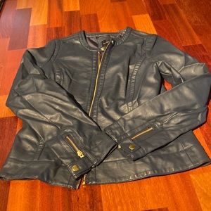 The Limited Pleather Navy Moto Jacket